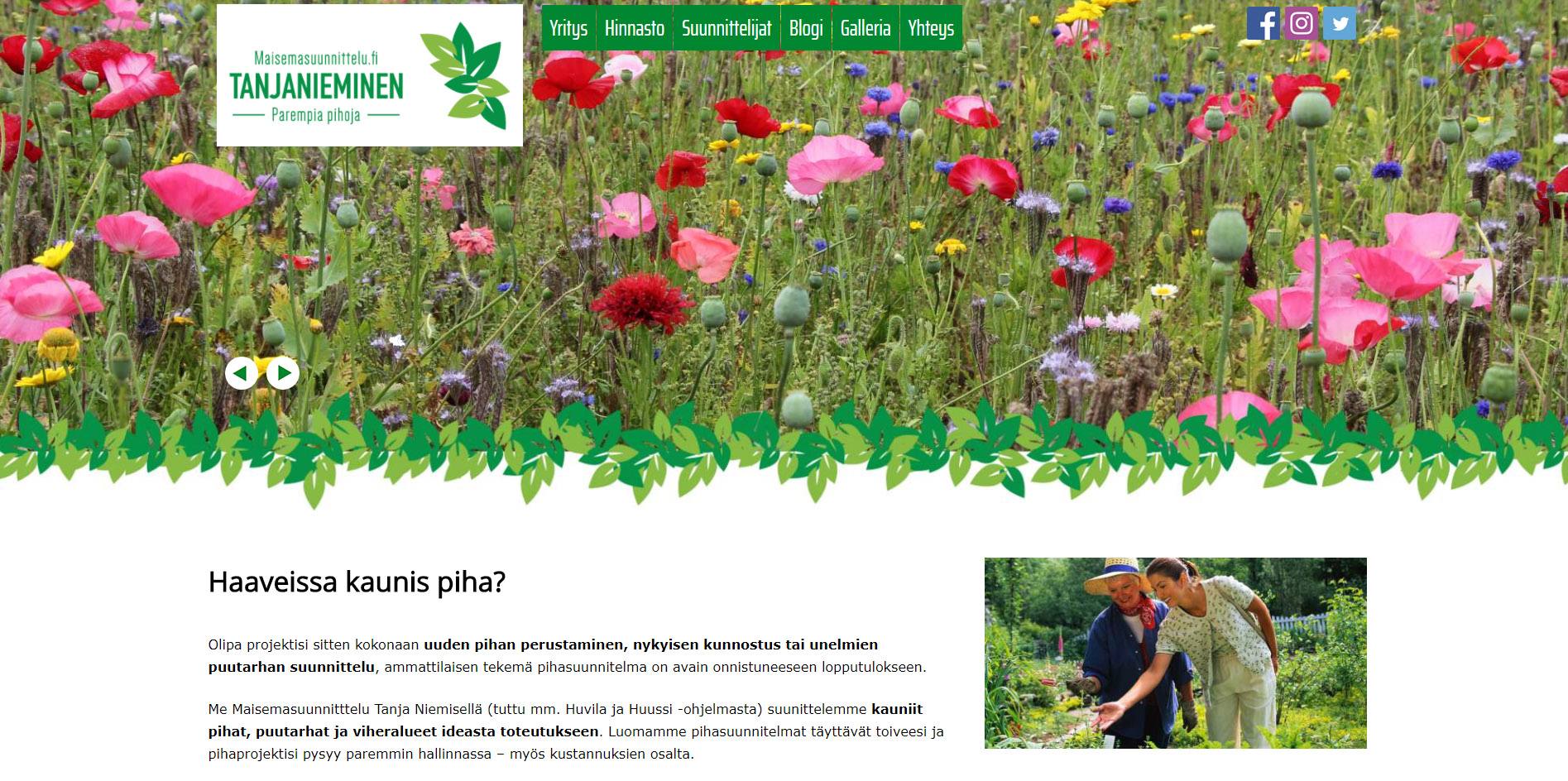 Front page of a garden designers website